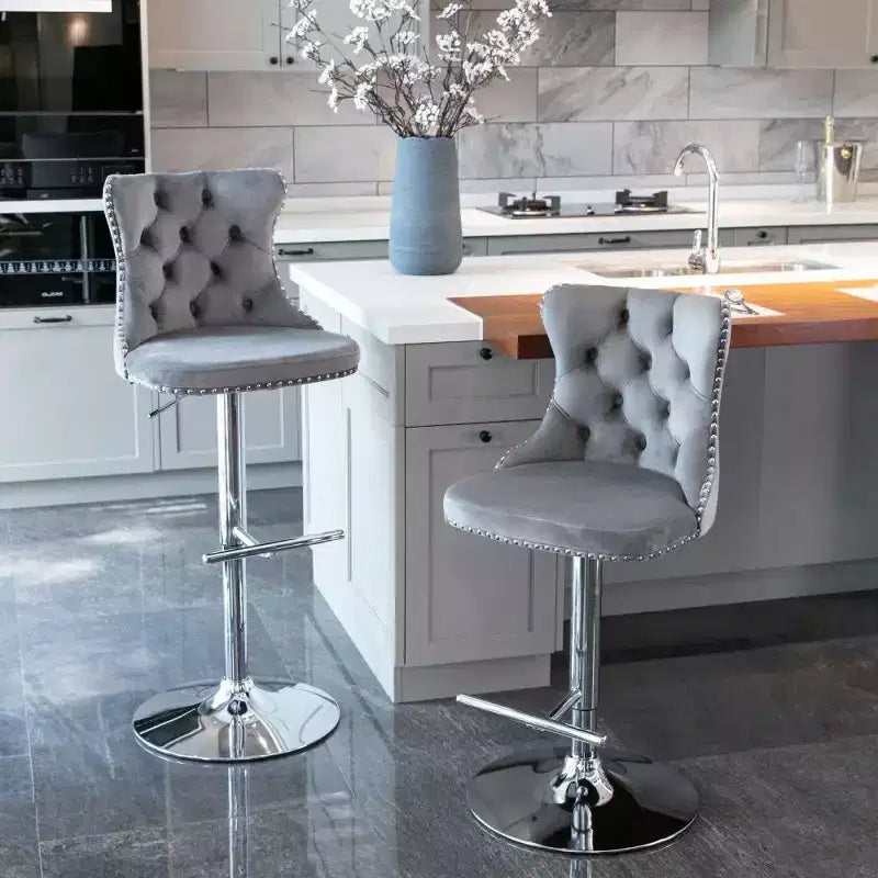 Swivel Velvet Barstools, Modern Upholstered Chrome base Bar Stools with Backs Comfortable Tufted for Home Pub and Kitchen Island-Set of 2