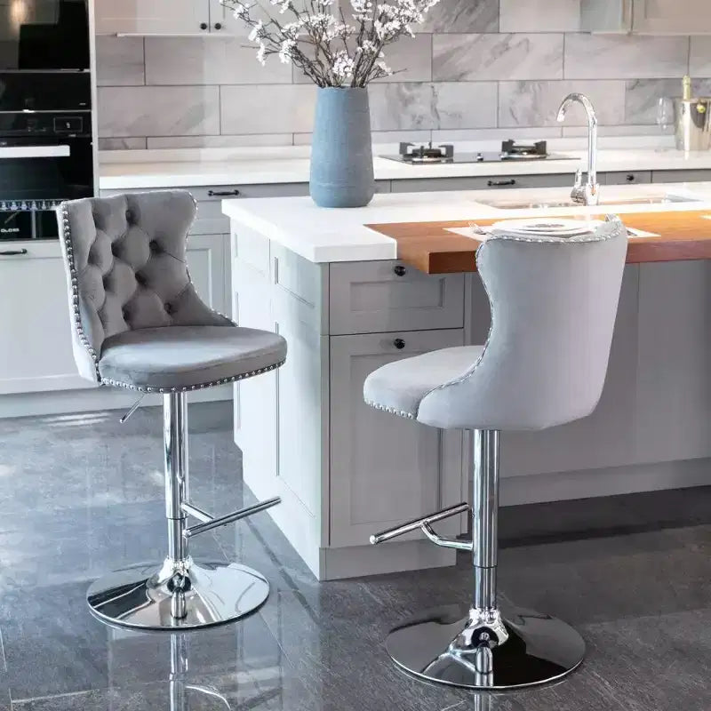 Swivel Velvet Barstools, Modern Upholstered Chrome base Bar Stools with Backs Comfortable Tufted for Home Pub and Kitchen Island-Set of 2