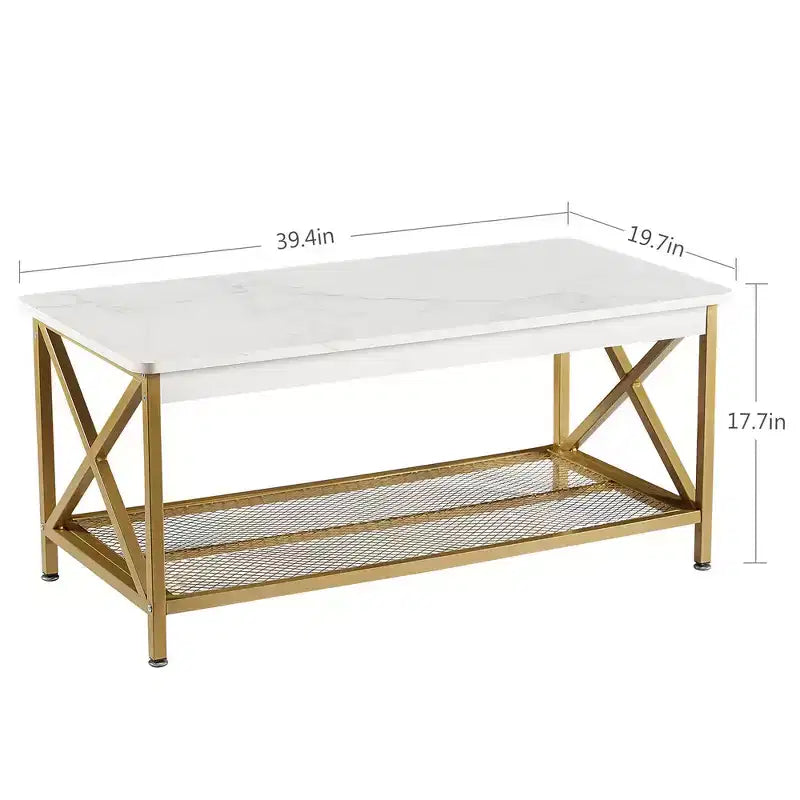 Industrial X-Frame Coffee Table with Open Storage Shelf, 39.4"L Wood & Metal