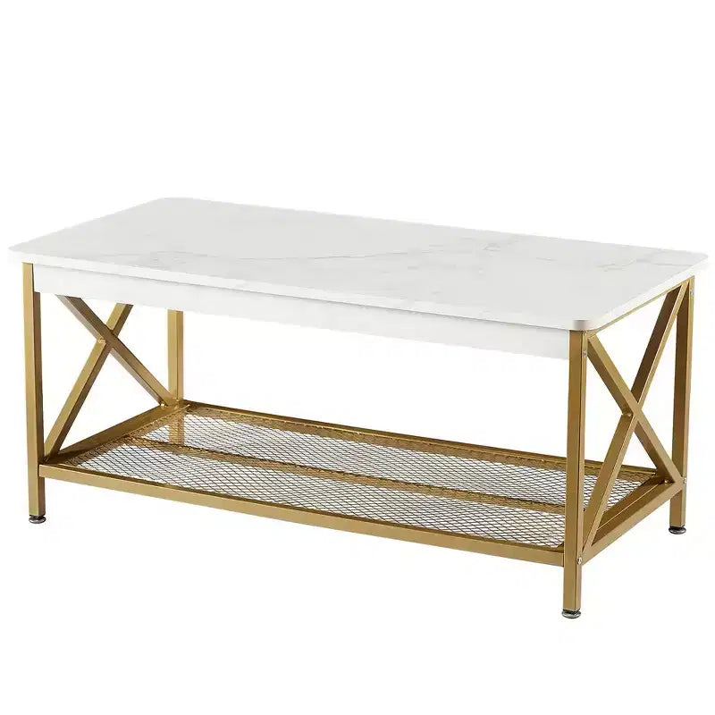 Industrial X-Frame Coffee Table with Open Storage Shelf, 39.4"L Wood & Metal