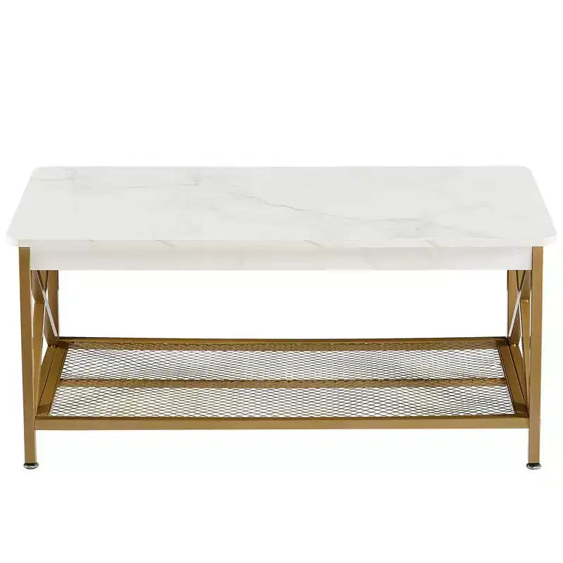 Industrial X-Frame Coffee Table with Open Storage Shelf, 39.4"L Wood & Metal