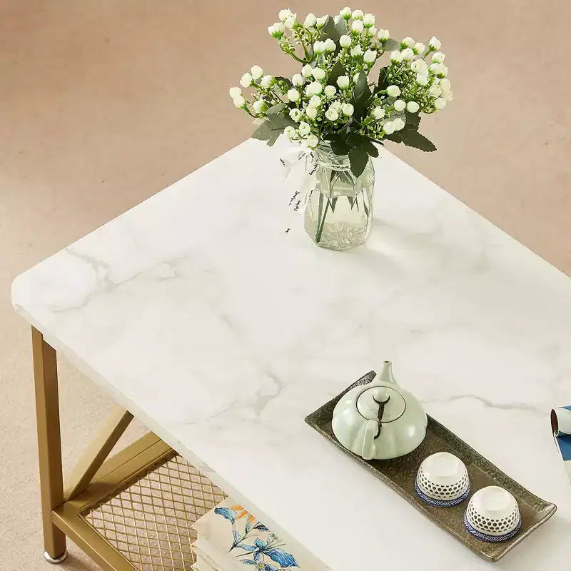 Industrial X-Frame Coffee Table with Open Storage Shelf, 39.4"L Wood & Metal