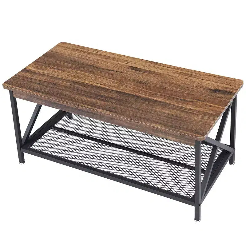 Industrial X-Frame Coffee Table with Open Storage Shelf, 39.4"L Wood & Metal
