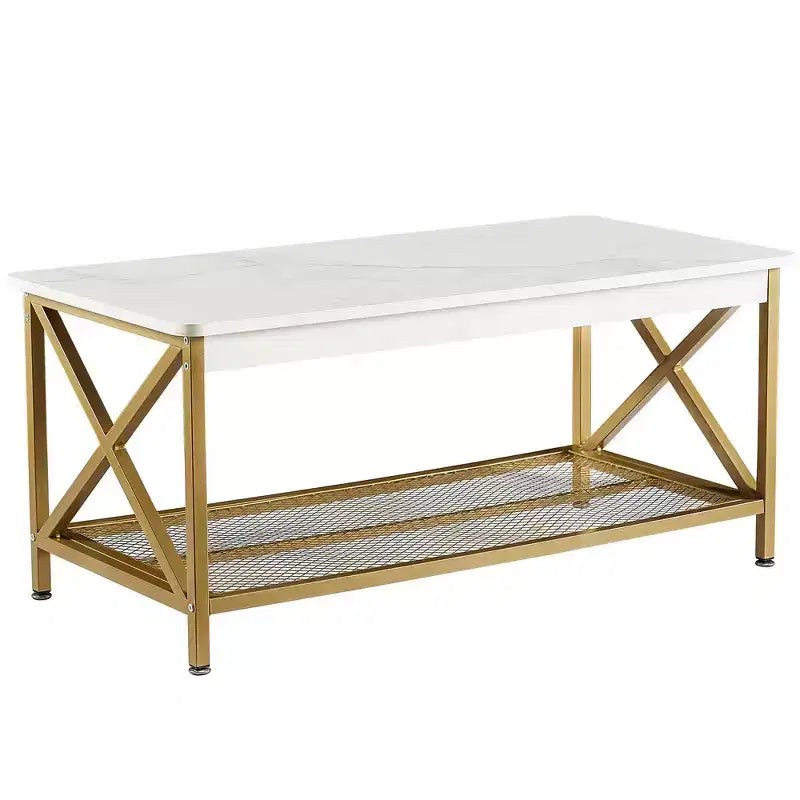 Industrial X-Frame Coffee Table with Open Storage Shelf, 39.4"L Wood & Metal