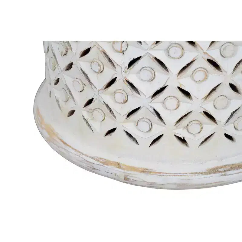 Jofran, Decker Small Distressed Hardwood Global Drum End Table, White