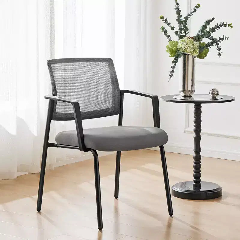 Grey Mesh Back Stackable Arm Task Chair with Fixed Height, 24.4" Wide