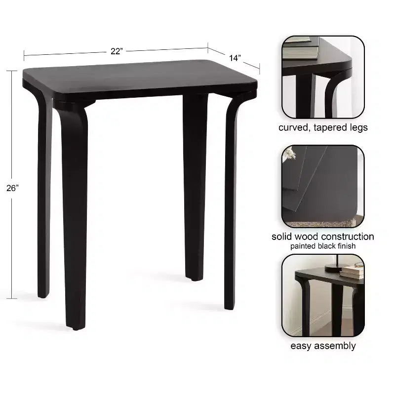 Black Solid Mango Wood Side Table with Curved Legs, 22x14x26 Inches