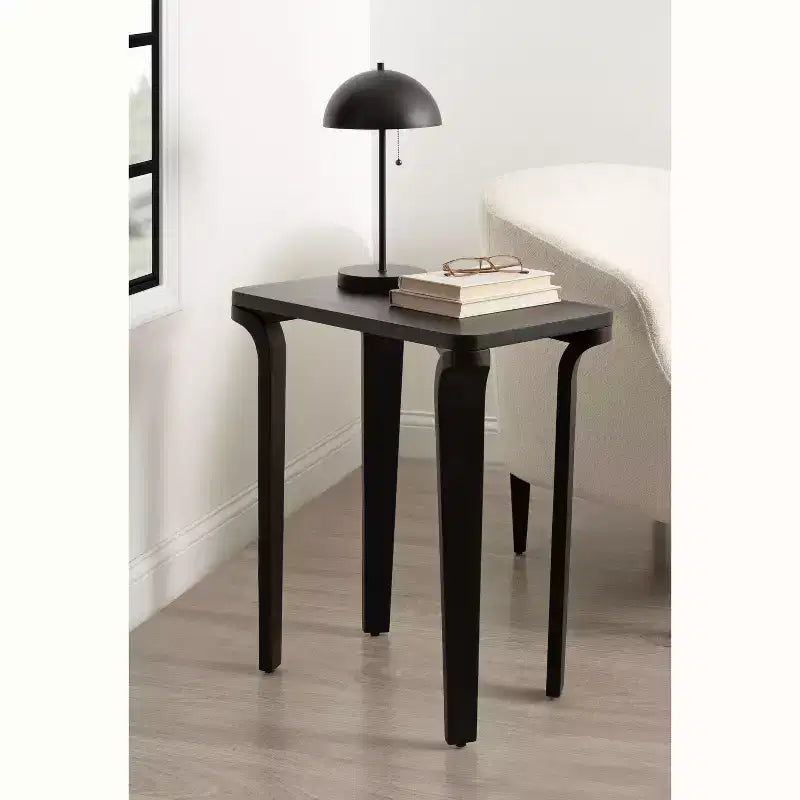 Black Solid Mango Wood Side Table with Curved Legs, 22x14x26 Inches
