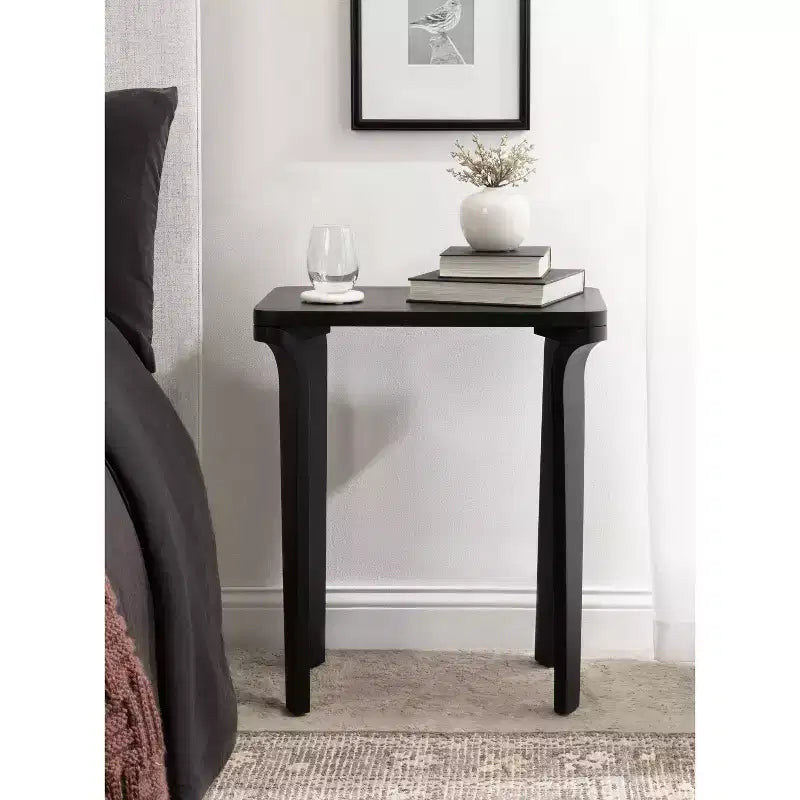 Black Solid Mango Wood Side Table with Curved Legs, 22x14x26 Inches