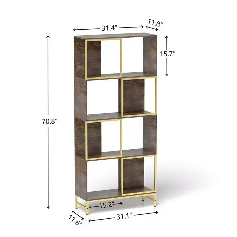 4 Tier Industrial Bookcase, 70.8 Tall Narrow Bookshelf, Floor Standing Bookcase with Storage, Display Storage Shelf for Bedroom Living Room Office